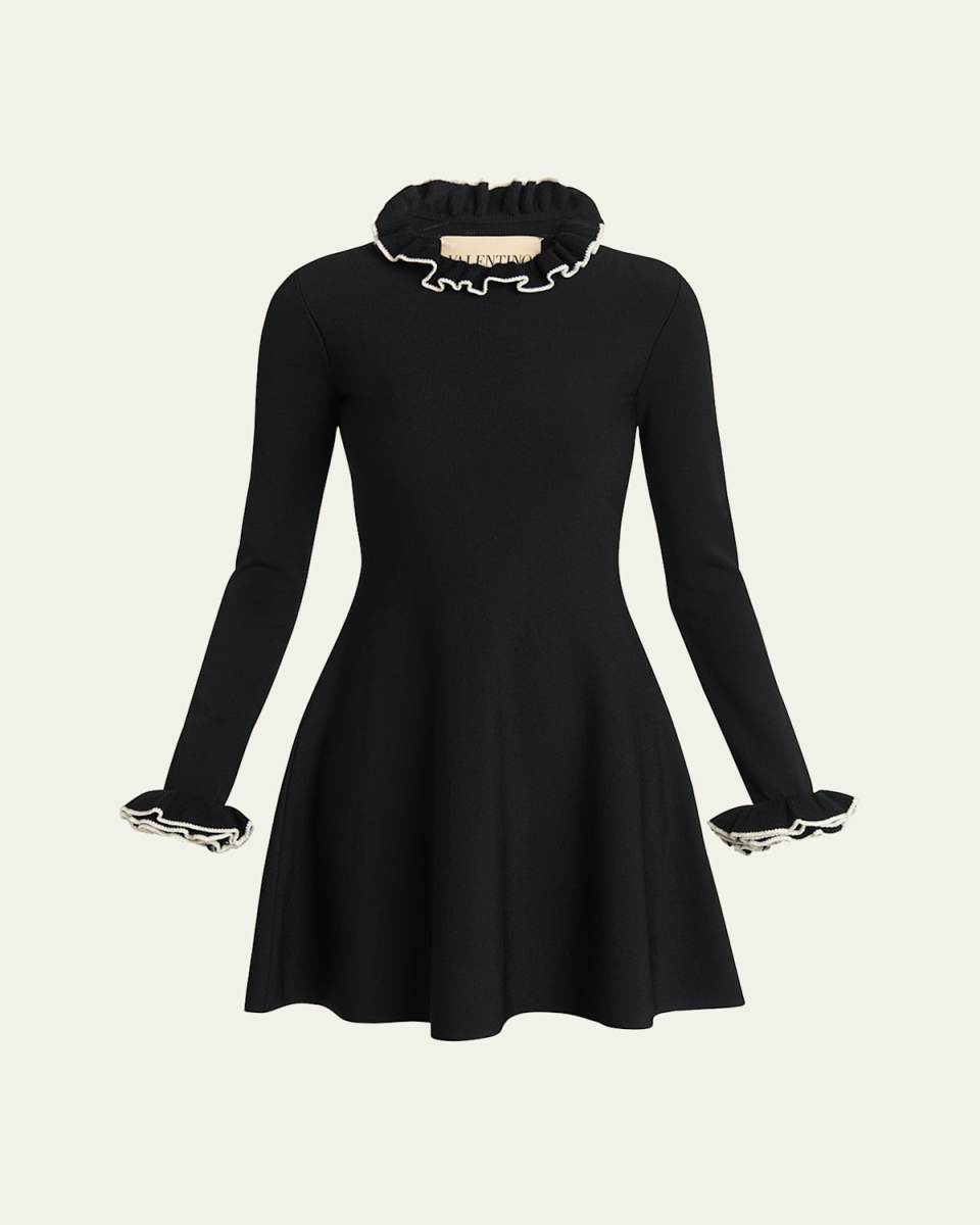 Ruffle-Trim Knit Mini Sweater Dress
